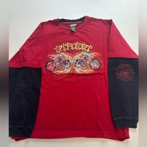 Red and Black Long Sleeve Graphic Tee